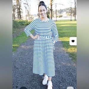 K&K Casual Lounge Dress with Blue and White Stripes